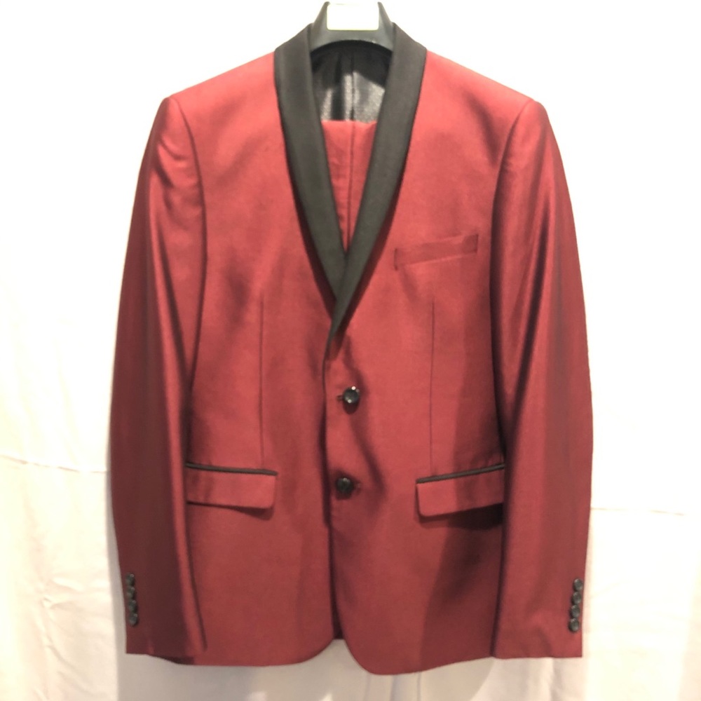 Burgundy Black with black lapel burgundy trousers